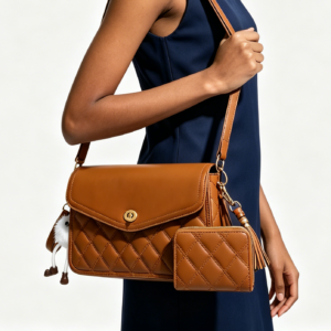 PU25508-M3 BR 2in1 QUILTED DESIGN Crossbody Bag with Wallet SET