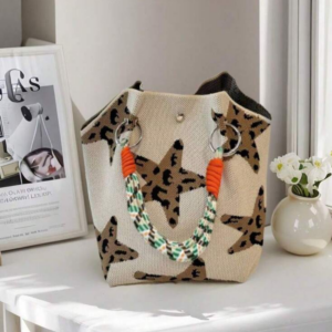 SC9812 BG Star Pattern Knitted Bucket Mini Tote Bag