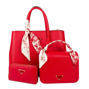 PU25002-T3-RD Handle Satchel Bag with crossbody & wallet (3 N 1)