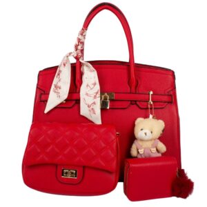 PU24126-T3-RD Handle Satchel Bag with crossbody & wallet (3 N 1)