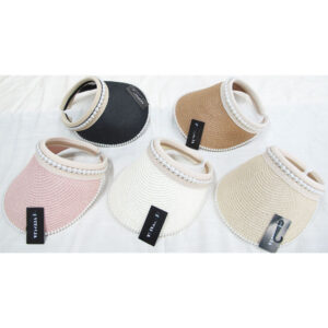 SH9252 ASST Women's White Pearl Trimmed Visor Straw Sun Hat (3pcs)