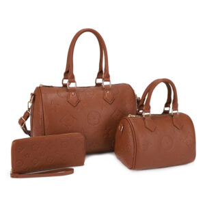 US-31291A SET BR 3In1 Monogram Design Satchel W Matching Bag Wallet