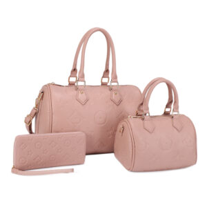 US-31291A SET DPK 3In1 Monogram Design Satchel W Matching Bag Wallet