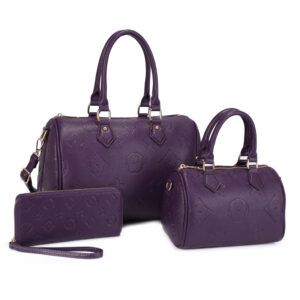 US-31291A SET PP 3In1 Monogram Design Satchel W Matching Bag Wallet