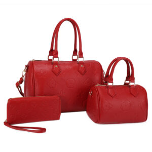 US-31291A SET RD1 3In1 Monogram Design Satchel W Matching Bag Wallet