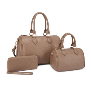 US-31291A SET TP 3In1 Monogram Design Satchel W Matching Bag Wallet