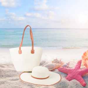 SH8571-5 WT New Single Shoulder Straw Braided Hat and Beach Bag Set