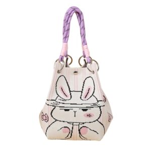 SC9812 PK Bunny Pattern Knitted Bucket Mini Tote Bag