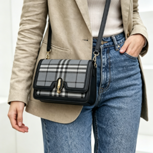 196-A BK Plaid Pattern Crossbody Bag