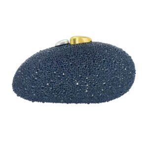 LA25255 BK Shell-Shaped Adorned with Sparkling Rhinestone-like Crystals Evening Clutch Bag
