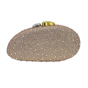 LA25255 CHA Shell-Shaped Adorned with Sparkling Rhinestone-like Crystals Evening Clutch Bag