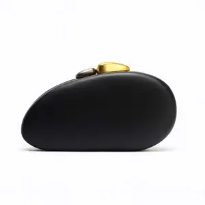HSY-798 BK 2-Tone Knob Luxe Clutch Purse