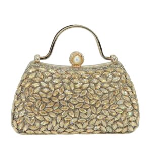 LA8264 GD Crystal Diamond Top Handle Embellished Evening Clutch Bag