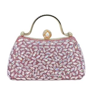 LA8264 PK Crystal Diamond Top Handle Embellished Evening Clutch Bag