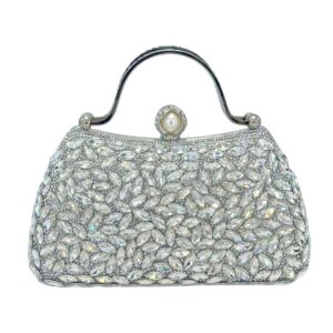 LA8264 SL Crystal Diamond Top Handle Embellished Evening Clutch Bag