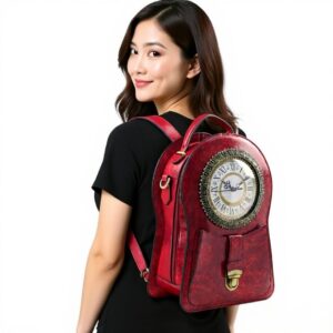 LAC005 RD Fashion Faux Leather Convertible Clock Backpack