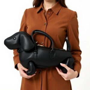 LA9259 BK Faux Leather Dachshund Dog Crossbody Handbag