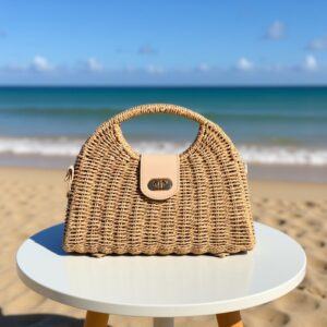 M1167 BG Fashion Rattan Top Handle Shoulder Handbag