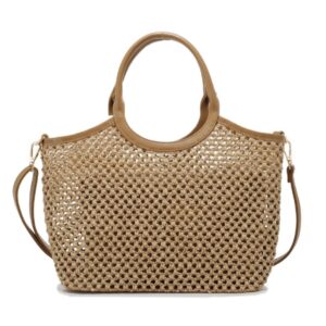 T3837 BR Fashion Straw Tote Bag 2 in 1