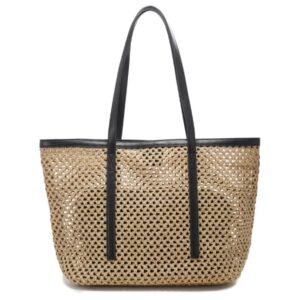 T3838 BK Fashion Straw Tote Bag 2 in 1