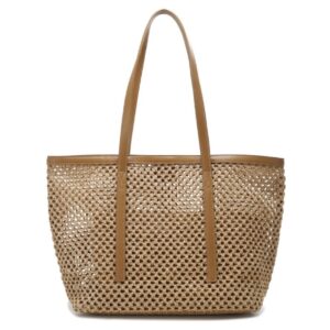 T3838 BR Fashion Straw Tote Bag 2 in 1