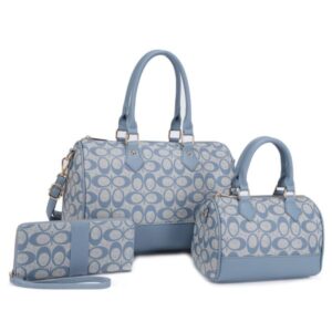 UM-31483 BL/BL Oval Printed Texture W Matching Bag And Wallet Set (3 N 1)