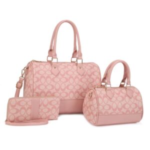 UM-31483 PK/PK Oval Printed Texture W Matching Bag And Wallet Set (3 N 1)