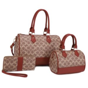 UM-31483 TP/BR Oval Printed Texture W Matching Bag And Wallet Set (3 N 1)