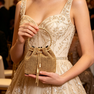 CO32025 GD Rhinestones Evening Drawstring Small Bag