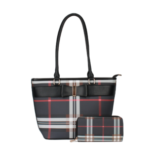 2497 BL/BK Plaid Pattern Fashion Handbag 2 N 1