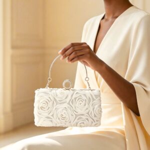 LA2901D BG Fabric Flower Embellished Evening Bag