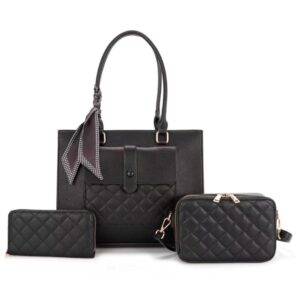 L1898 BK Quilted Pattern Fashion Handbag(3 N 1)