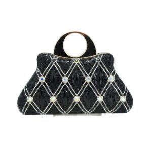 F108-93 BK Crystal Diamond Top Handle Embellished Evening Clutch Bag