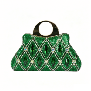 F108-93 GN Crystal Diamond Top Handle Embellished Evening Clutch Bag