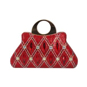 F108-93 RD Crystal Diamond Top Handle Embellished Evening Clutch Bag