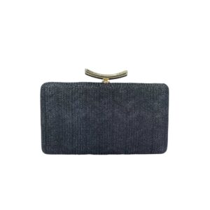 LA2026018 BK Woven Hard-Shell Evening Clutch