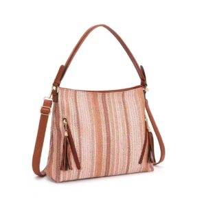 2130 BR Soft Fabric Striped Woven Texture Hobo Bag