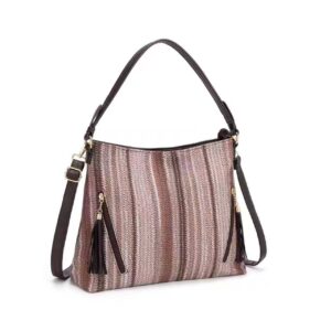 2130 CF Soft Fabric Striped Woven Texture Hobo Bag