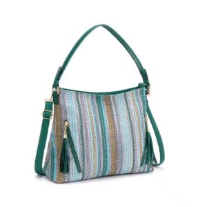 2130 GN Soft Fabric Striped Woven Texture Hobo Bag