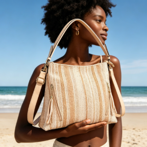 2130 BG Soft Fabric Striped Woven Texture Hobo Bag