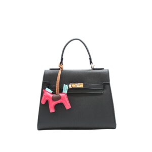 MW-5415 BK Textured Leather Lock Flap Fashion HandBag