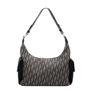 5159 BK Monogram Print Hobo Shoulder Fashion Handbag