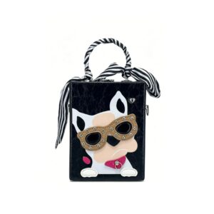 LA3236 BK Box-Shaped Handbag Featuring A Cute Cartoon Puppy Design