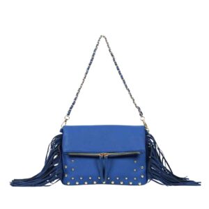 221 BL Round Stud Fringe Fashion HandBag
