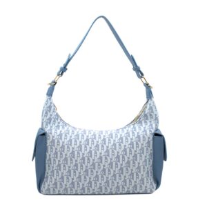 5159 BL Monogram Print Hobo Shoulder Fashion Handbag