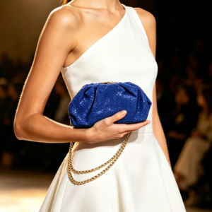 E268-T BL Crystal Embellished Pouch Clutch Bag