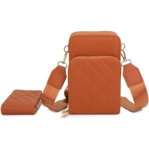 XNR-Q484 BR Quilted Phone Crossbody Set(2 N 1)