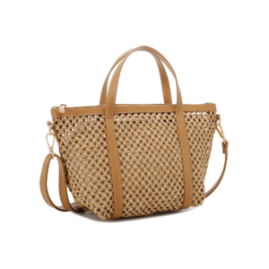 N2640 BR Hollow Crochet Woven Basket Tote Bag