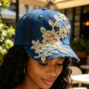 BH8554C ASST Gold Floral pattern Rhinestones Baseball Cap (3PCS)