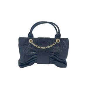 LAE275 BK Metallic Bow-shaped Top Handle Small Handbag/Clutch